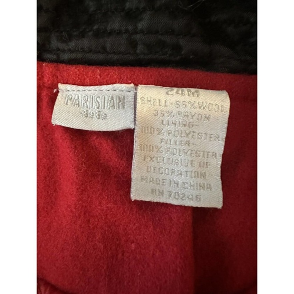 Parisian 24m Red Wool Pea Coat Black Velvet Bow Jacket Warm Double‎ Breasted - Picture 4 of 4
